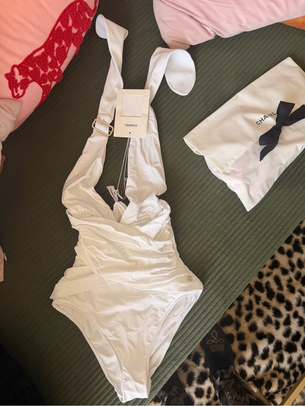 CHANEL White Ruched Halter One-Piece Swimsuit - Picture 4 of 7